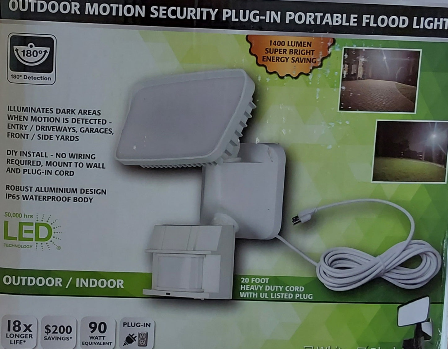 JAGUAR LIGHTING Outdoor Motion Security plug-in Portable Flood Light