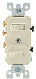 Leviton 5241-T 15 Amp, 120/277 Volt, Duplex Style Single-Pole/3-Way Ac Combination Switch, Commercial Grade, Light Almond