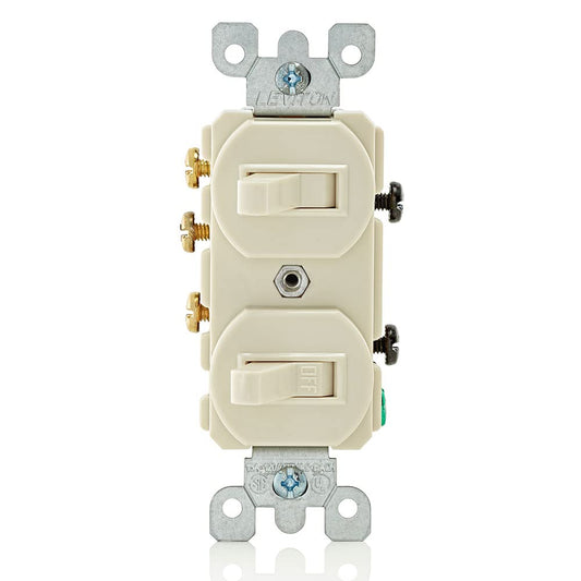 Leviton 5241-T 15 Amp, 120/277 Volt, Duplex Style Single-Pole/3-Way Ac Combination Switch, Commercial Grade, Light Almond