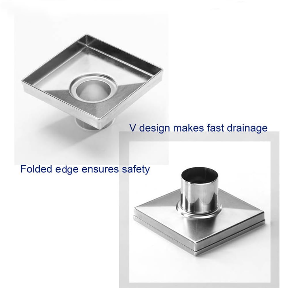 4 in. Square Stainless Steel Shower Drain - Wave Pattern in Zirconium Gold Plating