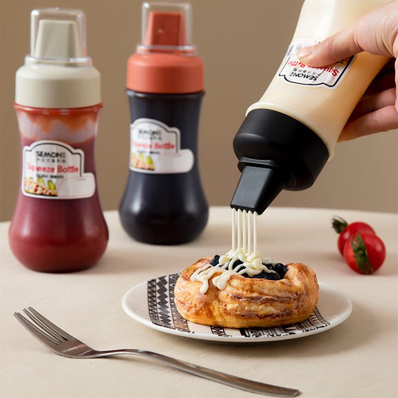 Uneedb Condiment Squeeze Bottles 5 Hole Nozzles 11.8oz/350ml Sauce Squeeze Bottle, Ketchup Bottles Squeeze for Ketchup, Sauces, Syrup, BBQ, Kitchen