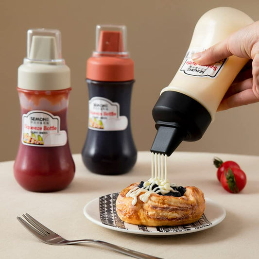 Uneedb Condiment Squeeze Bottles 5 Hole Nozzles 11.8oz/350ml Sauce Squeeze Bottle, Ketchup Bottles Squeeze for Ketchup, Sauces, Syrup, BBQ, Kitchen