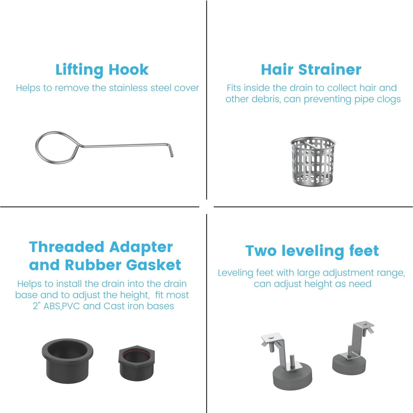 IDEALHOUSE 2024 New Linear Shower Drain, Brushed Nickel Shower Floor Drain, High Flow Shower Drain Kit with Removable Grid Cover, Hair Filter, Food-Grade SUS 304 Stainless Steel