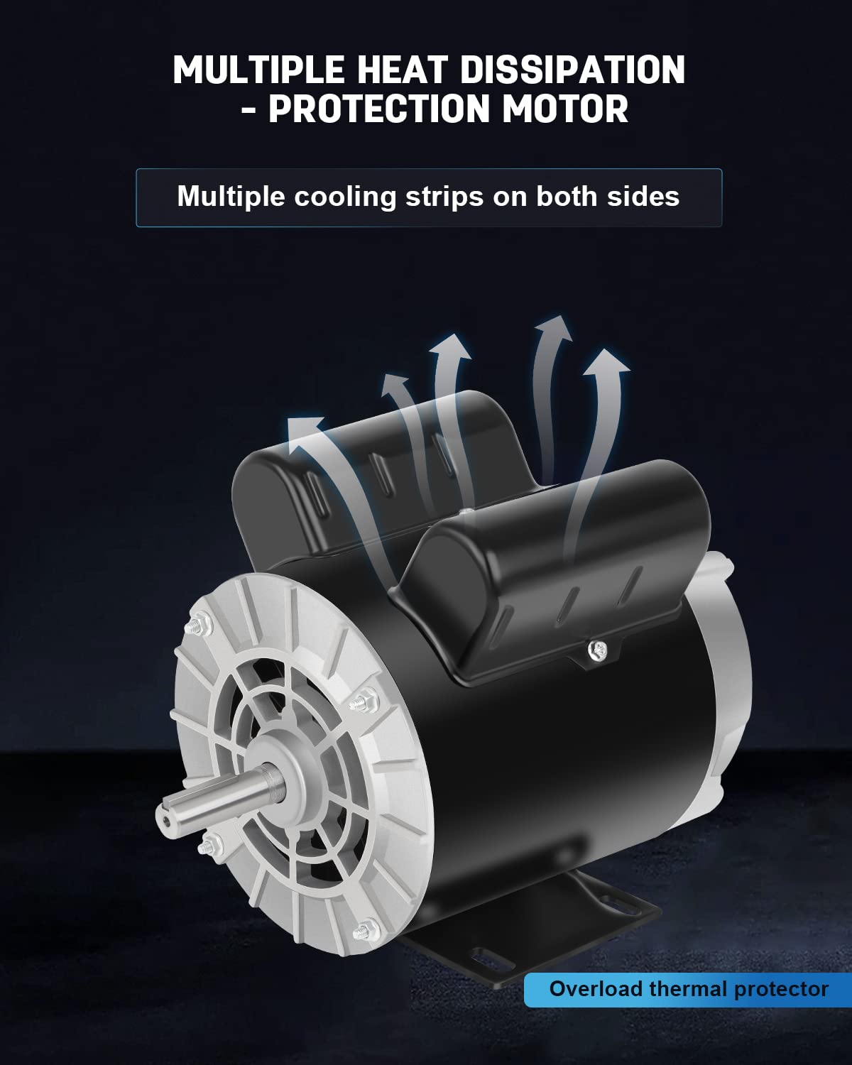 Air Compressor Electric Motor, 2HP SPL 3450 RPM, 115/230V Single Phase, 56 Frame 5/8 Keyed Shaft 60 Hz, Commercial-Duty CCW Rotation, 1.88 Shaft Length for Air Compressors
