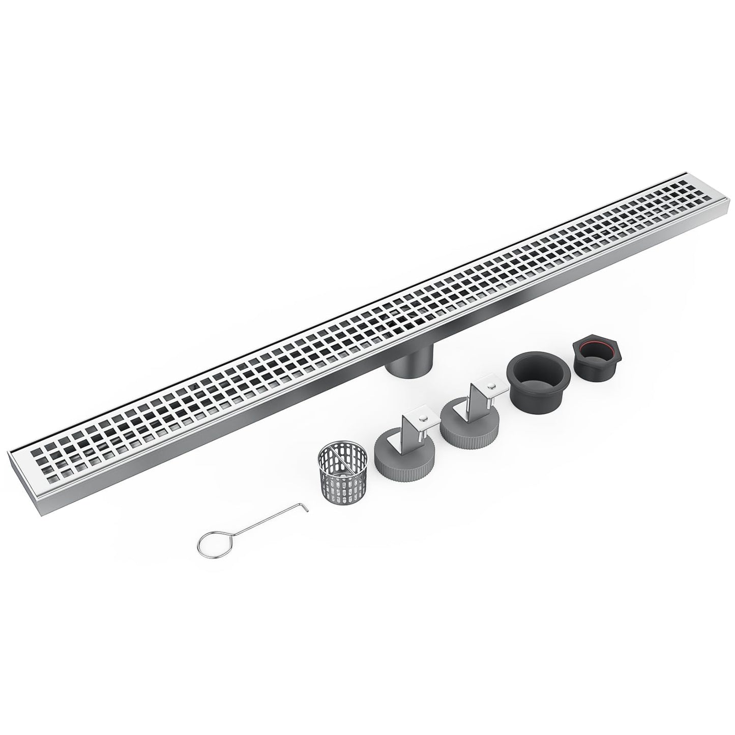 IDEALHOUSE 2024 New Linear Shower Drain, Brushed Nickel Shower Floor Drain, High Flow Shower Drain Kit with Removable Grid Cover, Hair Filter, Food-Grade SUS 304 Stainless Steel