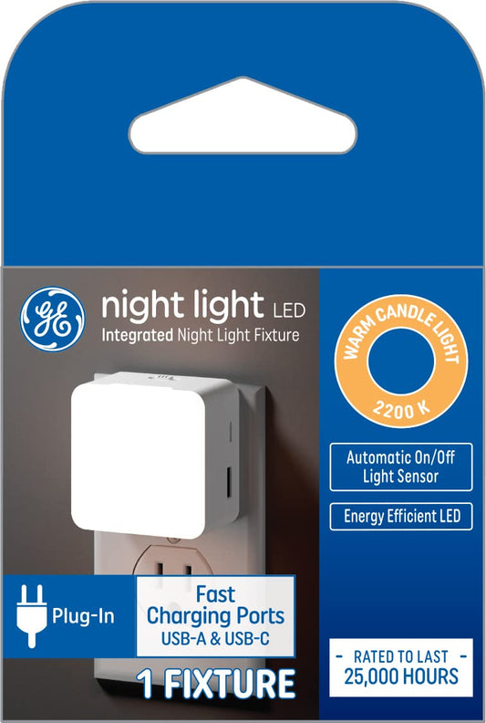 GE Lighting Dual USB Warm Candlelight Plug-in LED Night Light Fixture