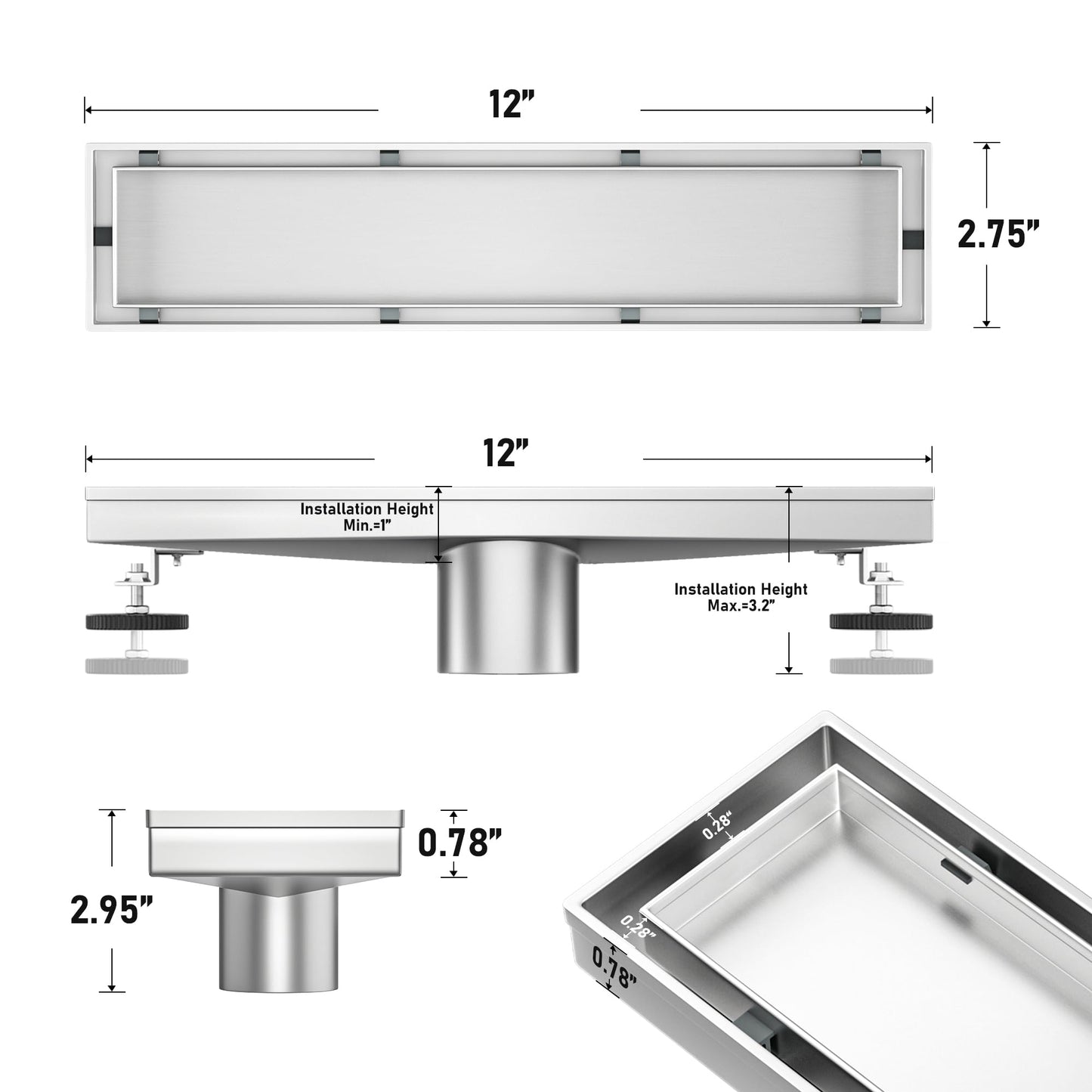 Brushed Bochni Linear Shower Drain Variations