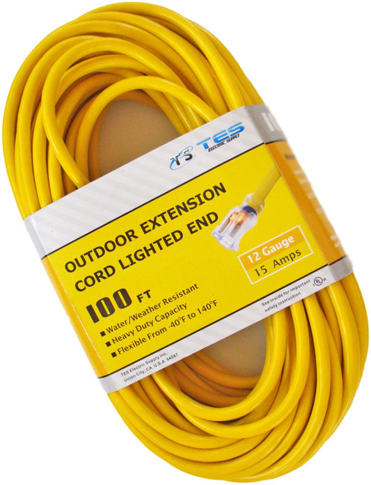 TES 12 Gauge 100 Ft. 12/3 SJTW Heavy Duty Extension Cord with Lighted Plug