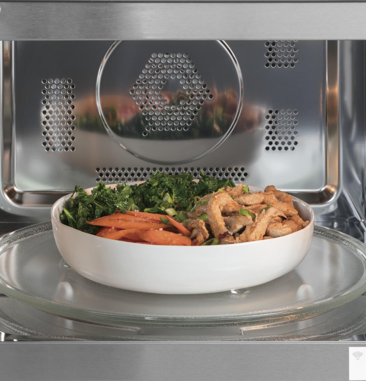 Cafe CEB515P2NSS Matte Collection Countertop Microwave Oven with 1.5 cu. ft. Capacity Convection 1000 Watts 10 Power Levels in Stainless Steel