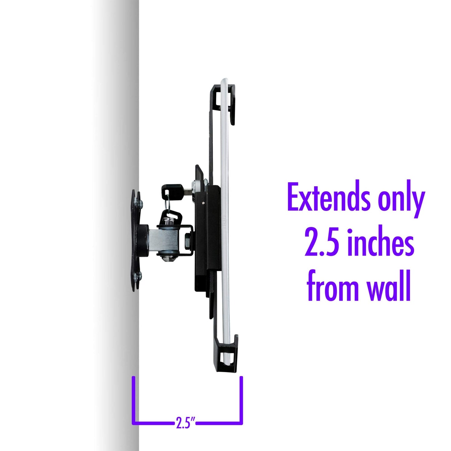 Compact Wall Mount – CTA Security Wall Mount with Lock & Key System for iPad 10th Gen 10.9" - iPad 7th/8th/9th Gen 10.2" - Galaxy Tab S3 - Surface Go 3 & Other 7-14” Tablets - Black (PAD-CSWM)