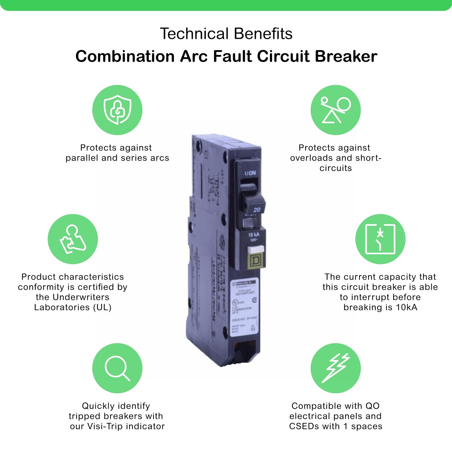 Square D - QO120PCAFI 20-Amp Single-Pole Plug-On Neutral CAFCI Circuit Breaker