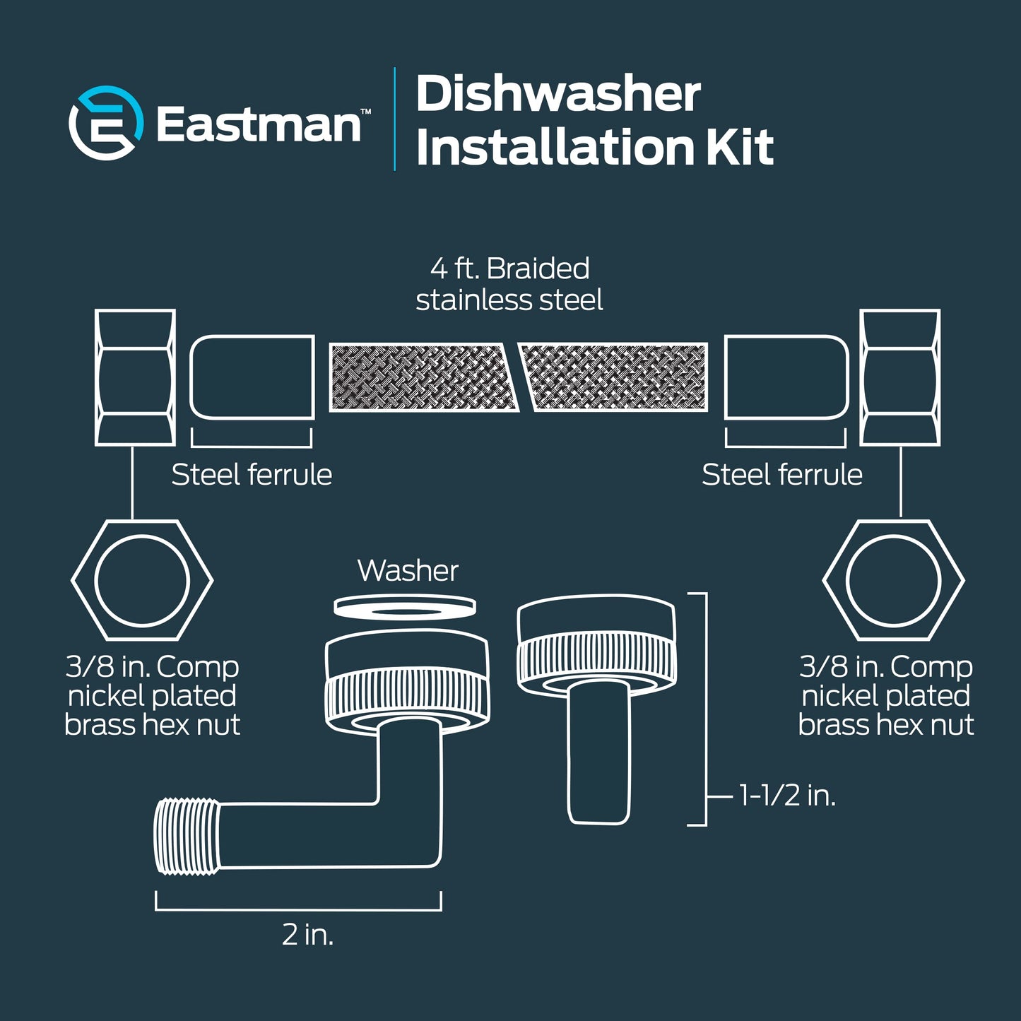 Eastman Stainless Steel Dishwasher Connector - 3/8" x 3/8"