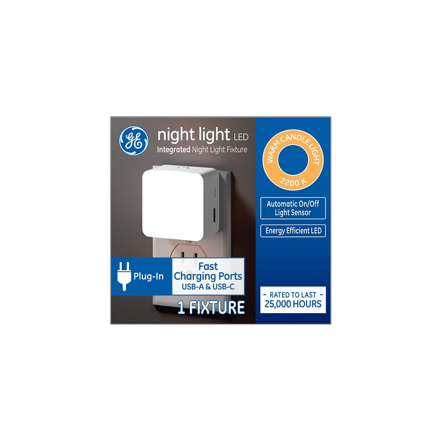 GE Lighting Dual USB Warm Candlelight Plug-in LED Night Light Fixture